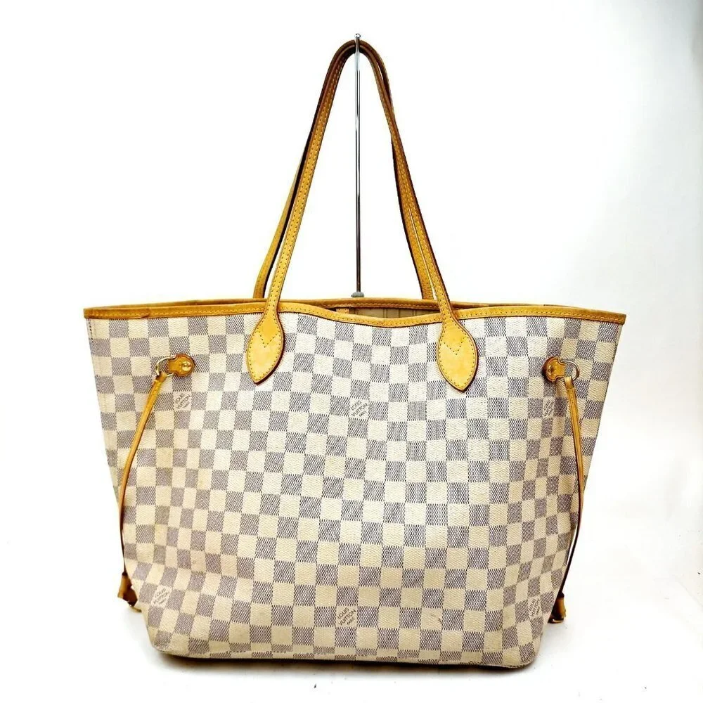 Louis Vuitton Neverfull Mm White Damier Azur Tote